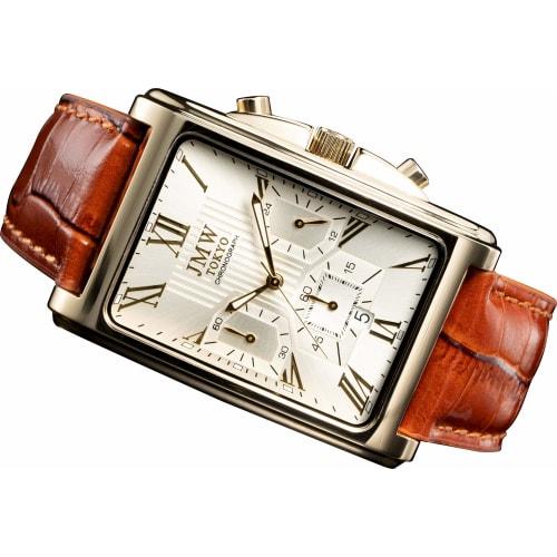 

JMW TOKYO Men s Square Watch, Gold & Brown, Square Rectangular, Men s Chronograph, Limited Edition, Seiko Quartz Movement, Leather Band, Genuine Leath
