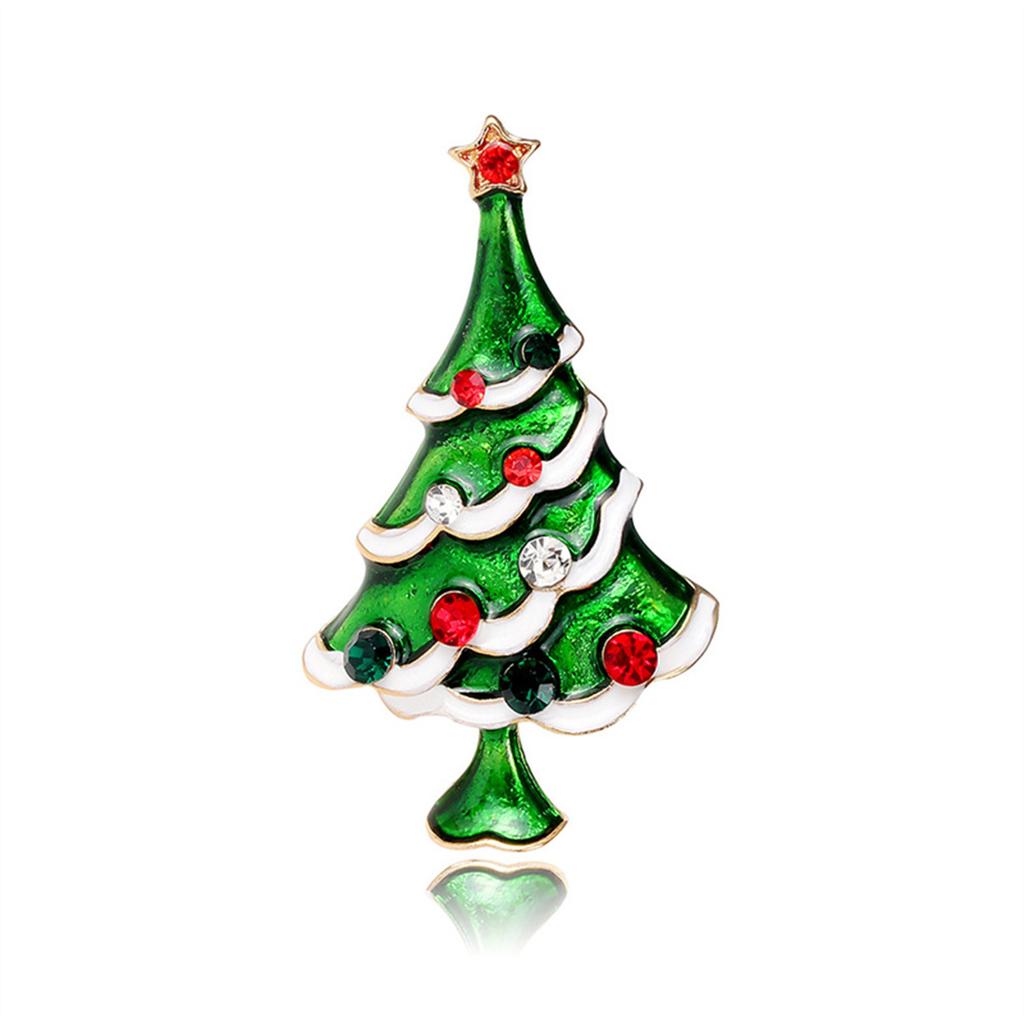 Rinhoo Green Enamel Christmas Tree Brooches For Women Vintage Colorful Rhinestone Xmas Tree Pins Fashion New Year Party Jewelry