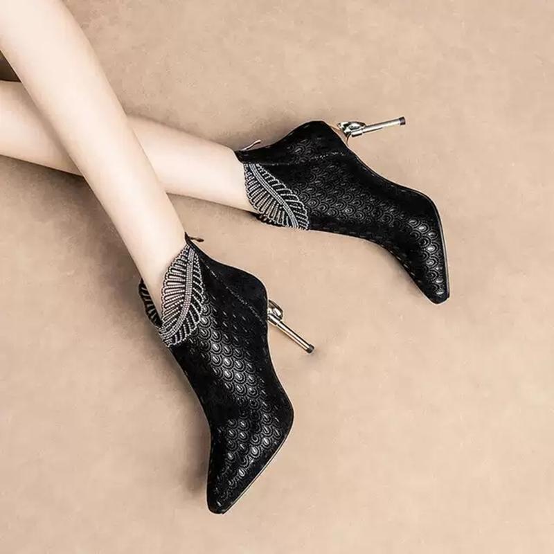 Winter Fashion Rhinestone Decorated Elegant Short Boots Comfortable Casual High Heels Sexy Women's Shoes Chaussure Femme