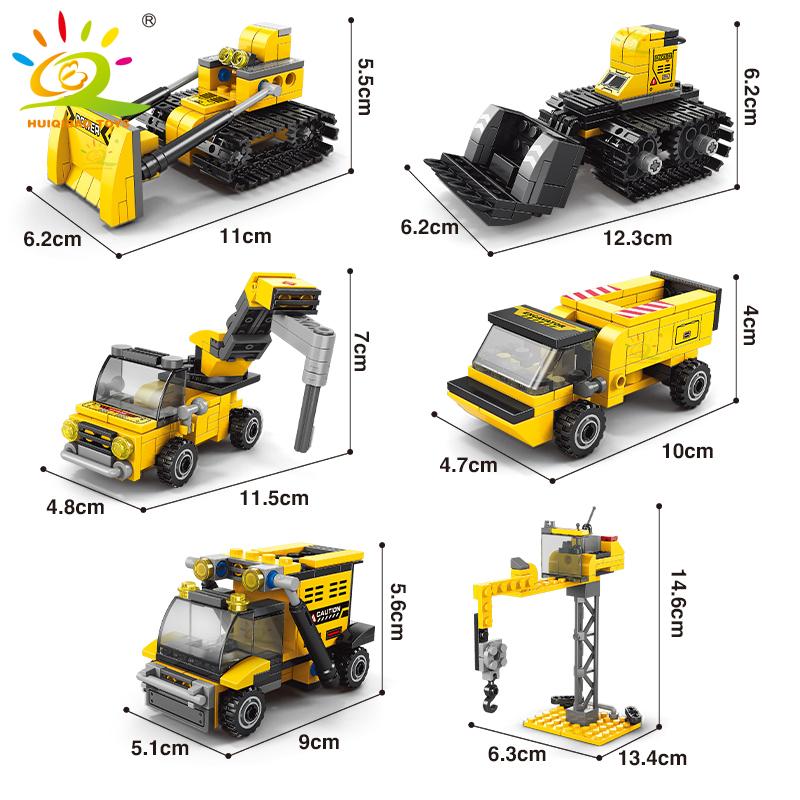 Non-Toxic 535Pcs 6In1 Engineering Truck Building Blocks City Construction Bulldozer Crane Car Bricks Set For Children Toys Kids