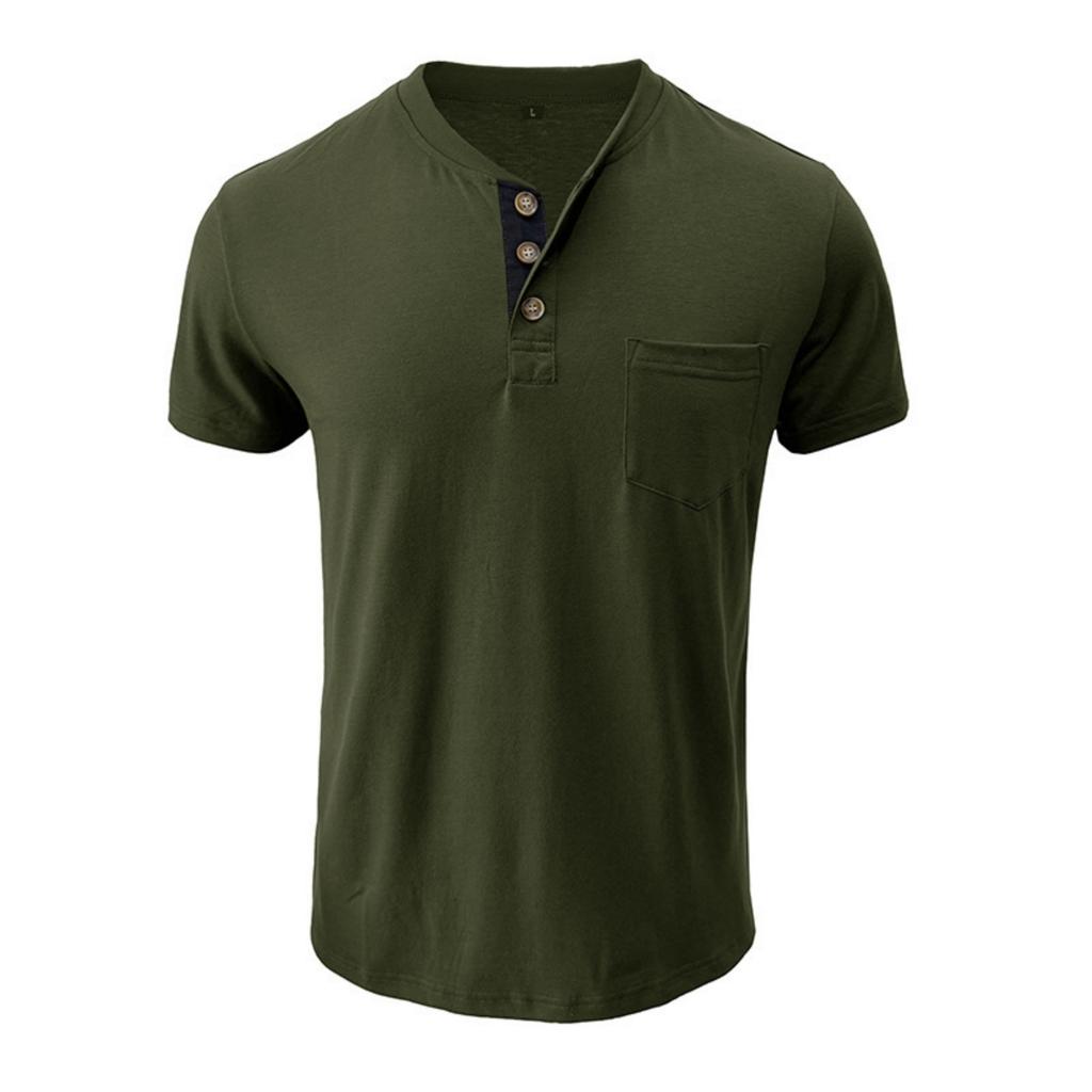 Men Henley Neck Short Sleeve T Shirt Casual Basic Button Front Athletic Fit Pullover Top with Chest Pocket for Everyday Wear
