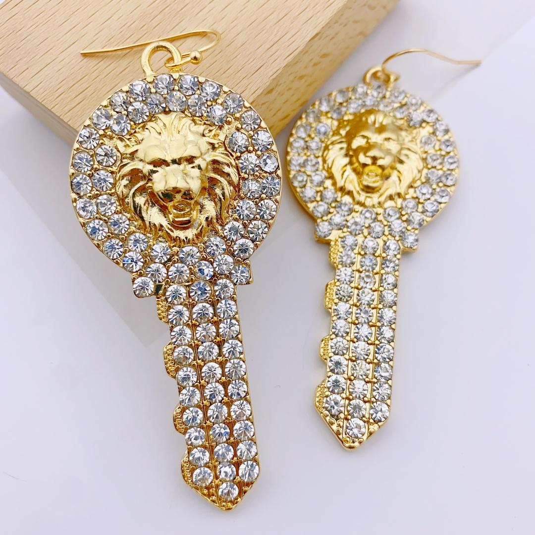 

Роскошные серьги в виде головы льва с кристальными стразами для женской бижутерии Персонализированные серьги-ключи