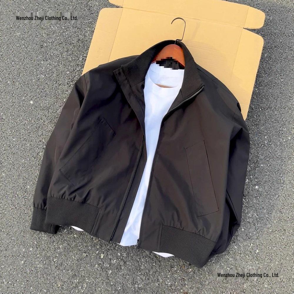 Men's Stand-Up Collar Bomber Jacket - Spring/Autumn Cleanfit Silhouette with High Street Baseball Style.