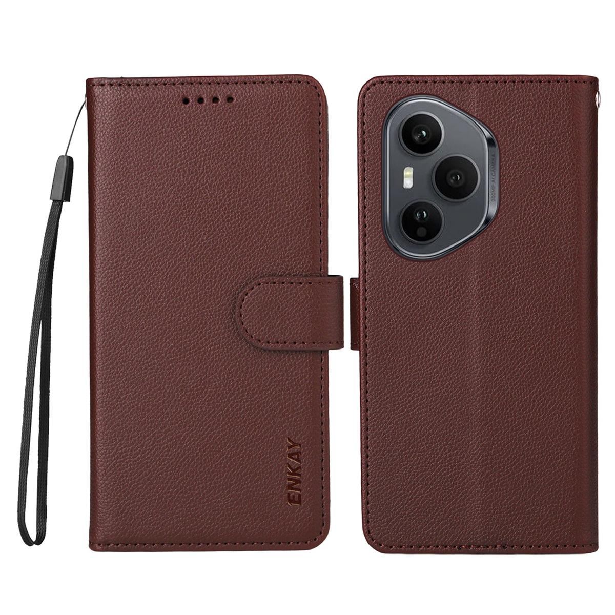 

For Honor 400 Pro 5G (Global) Wallet Case with Strap RFID Blocking Leather Stand Phone Cover Brown