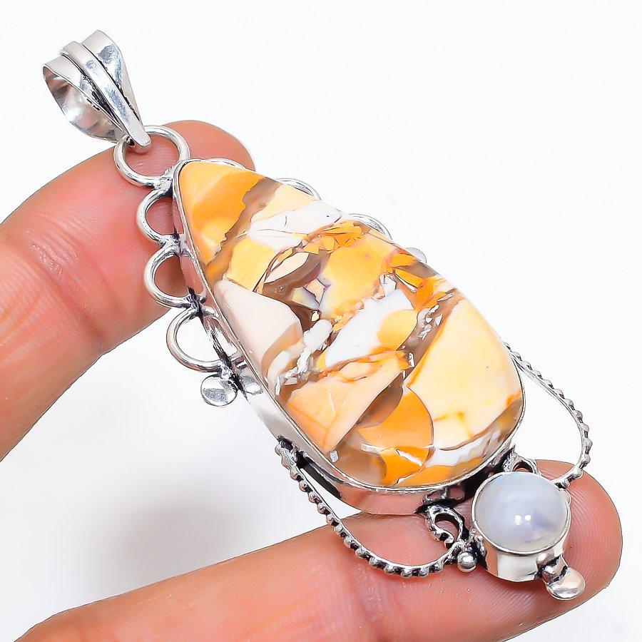 

Подвеска ручной работы из стерлингового серебра 925 пробы с натуральным драгоценным камнем Мукаит 2,96 дюйма d1p17