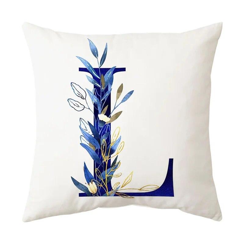 Blue Plant Alphabet Print Pattern Cushion Cover Home Living Room Sofa Decoration Square Throw Pillow Pillow Cover 45x45cm