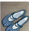 Fashion “Versatile Retro” Gingham Tabi Mary Janes, Buckle - Detailed, Suits Daily Wear & Trendy Scenes
