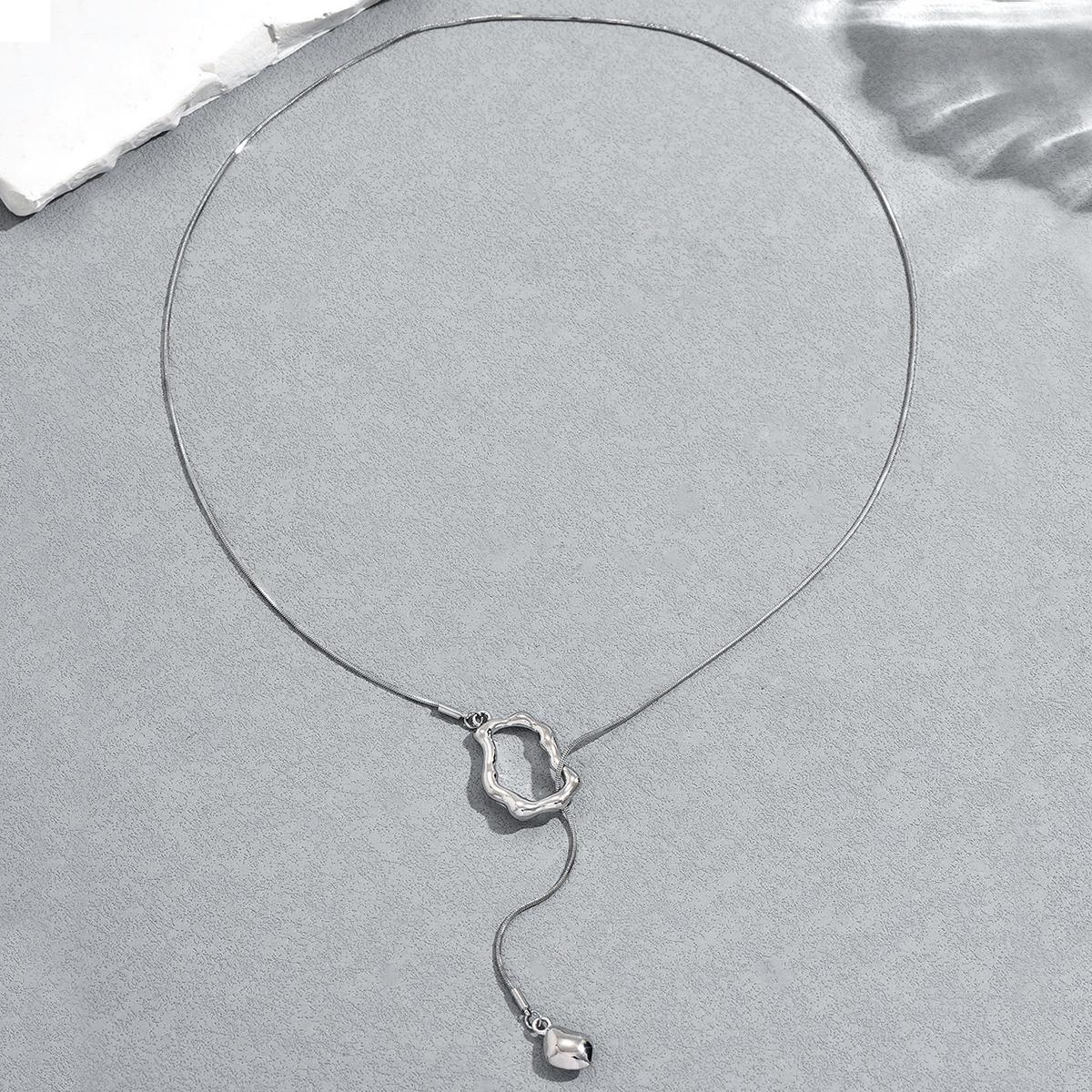 

Trendy Minimalist Gold Color Wavy Frame Lariat Choker Geometric Drop Charm Long Snake Chain For Women Office & Casual Outfit