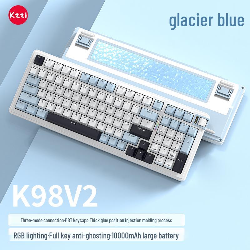 KZZI Kezhi K98 V2 Mechanical Keyboard: Three-Mode Bluetooth, 2.4G Wired, Gasket Mount, Custom Hot-Swappable.