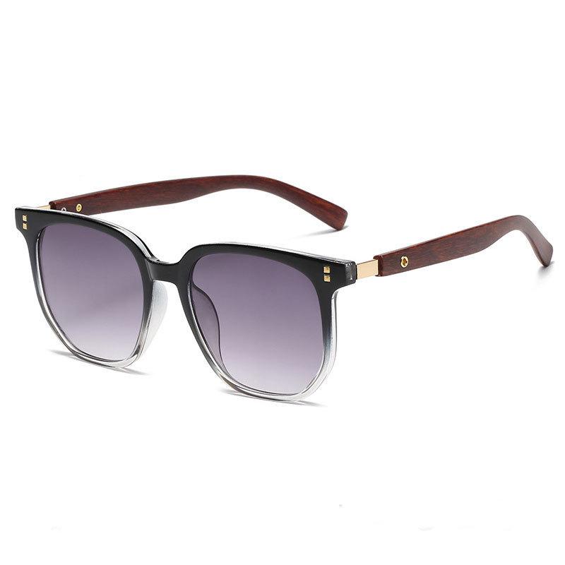 2025 Korean Style Brown Sunglasses - Women's Retro Square Frame with Wood Grain Legs for Round Faces, Fashionable Sun Protection