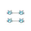 2pc Stainless Steel Flower Drop Oil Straight Nail Kitten Zircon Body Piercing Nipple Ring Jewelry