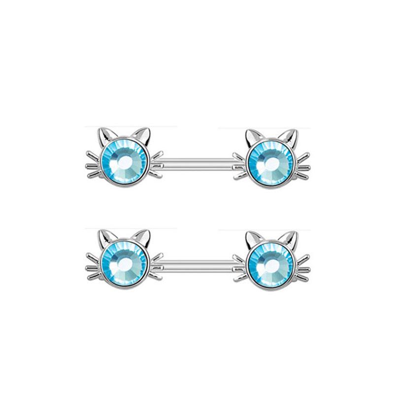 2pc Stainless Steel Flower Drop Oil Straight Nail Kitten Zircon Body Piercing Nipple Ring Jewelry