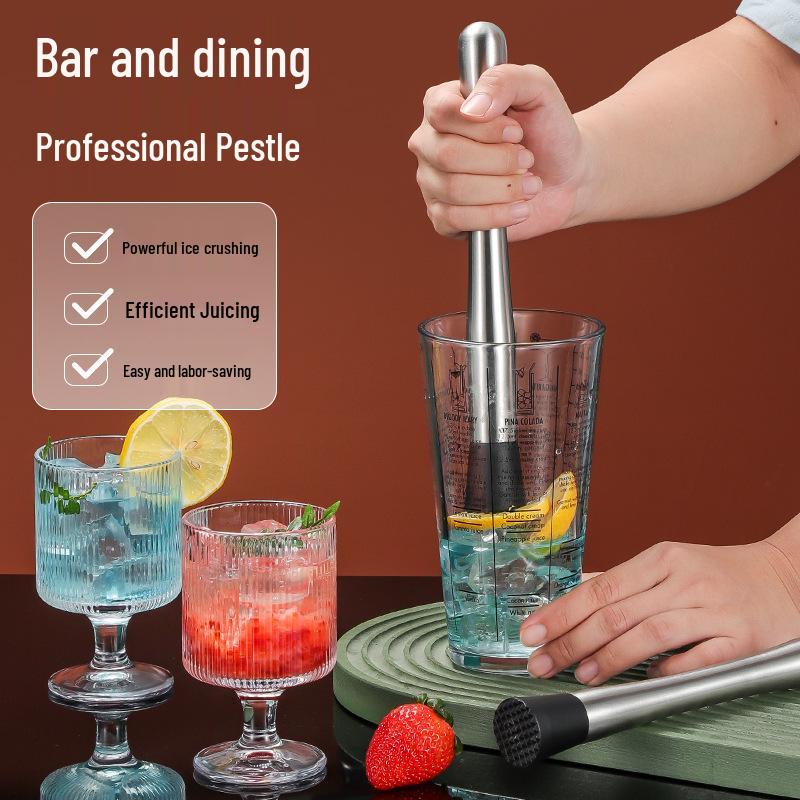 Stainless Steel Ice Crusher & Cocktail Muddler - Plastic Milk Tea & Lemon Hammer Bar Tool