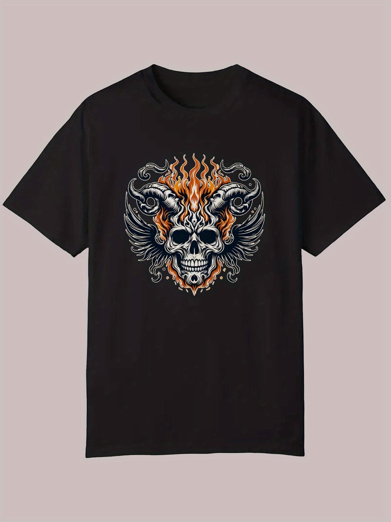 Casual Summer Graphic T-shirt - Skull with Flames Design S