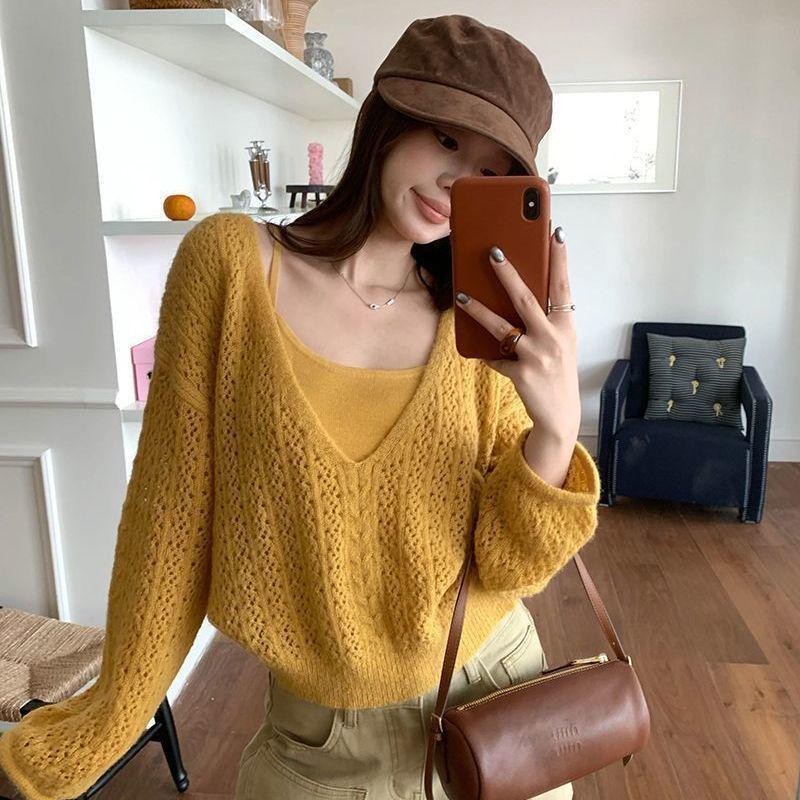 

Корейский трикотажный костюм-двойка: Осень 2025 - Приталенная свободная майка и верхняя одежда M (suitable for 96-110 lbs)