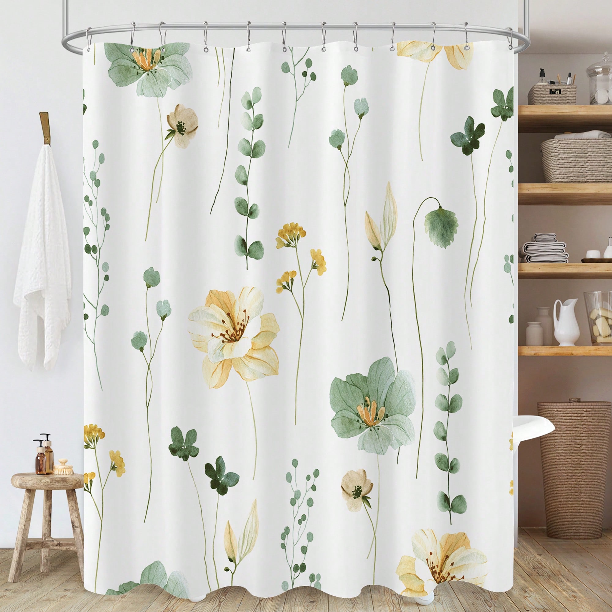 

Cute Floral Shower Curtain, Flower Shower Curtain For Bathroom, Modern Botanical Watercolor Minimalist Plant Waterproof Fabric W60H190(CM)-1 Pcs