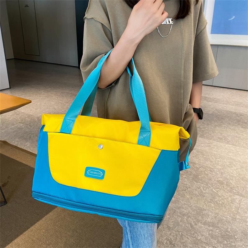 Travel Bag Large-capacity Wet and Dry Separation Expansion Duffel Bag Women's Sports Swimming Yoga Fitness Bag Contrasting Color Design
