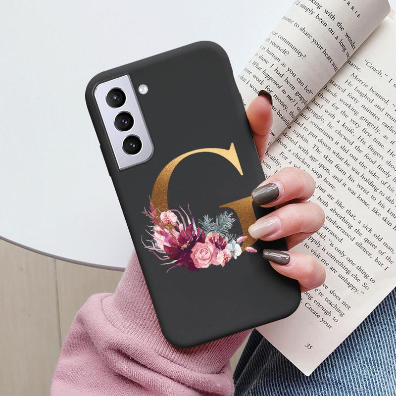 For Samsung Galaxy S21 S21 FE Case S21 Plus Flower Gold Letter A Z Soft Silicone Phone Cover For Samsung S21 Ultra Bumper S21+