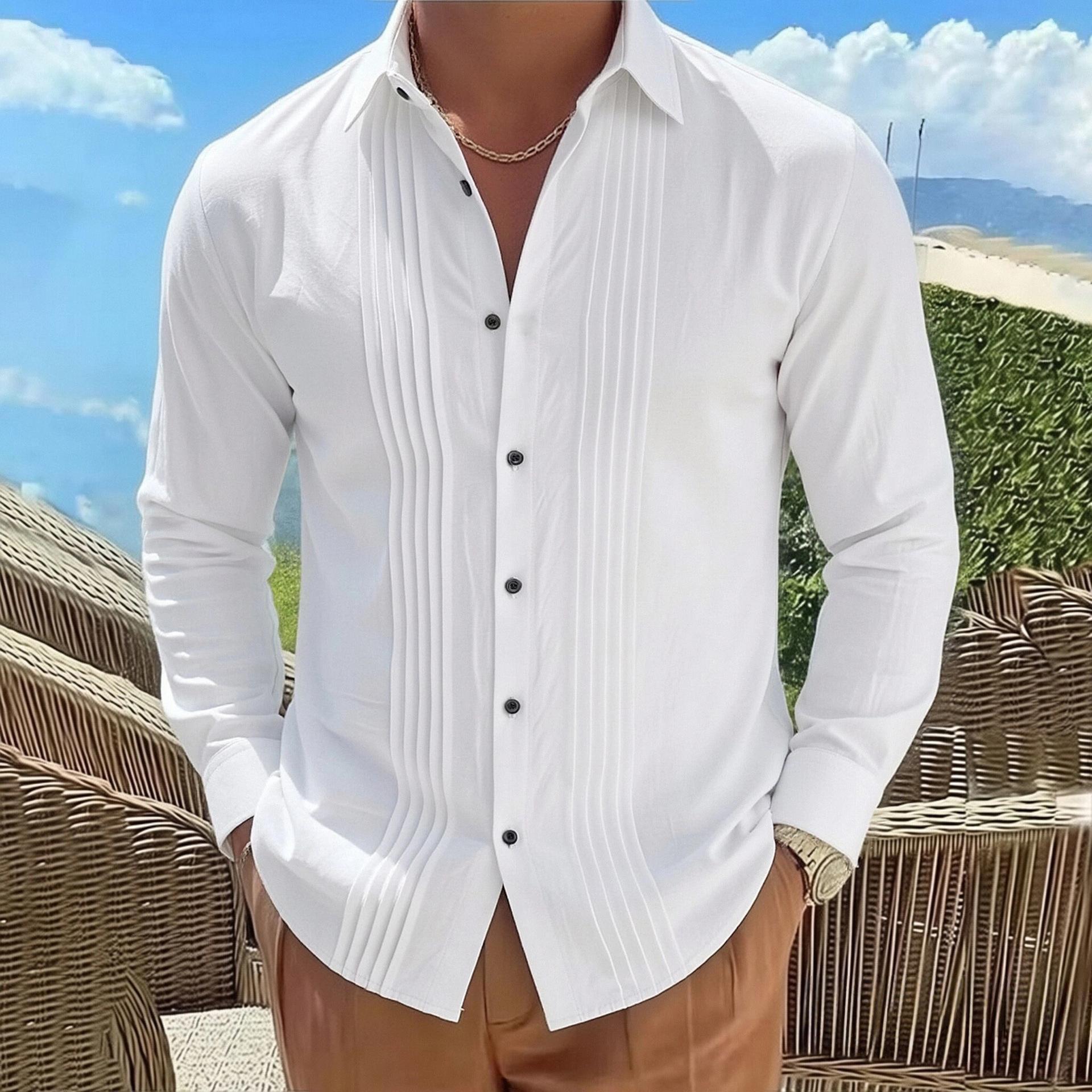 Mens Linen Blend Long Sleeve Button Up Casual Shirt S