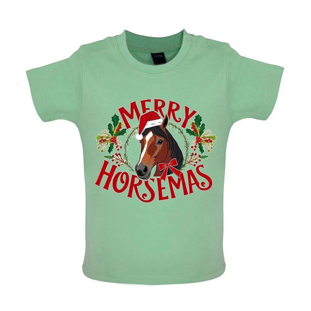 

Merry Horsemas Christmas - Baby Kids Boys Girls Unisex T-Shirt / Babygrow - Horses Ride Xmas Horse Love 120