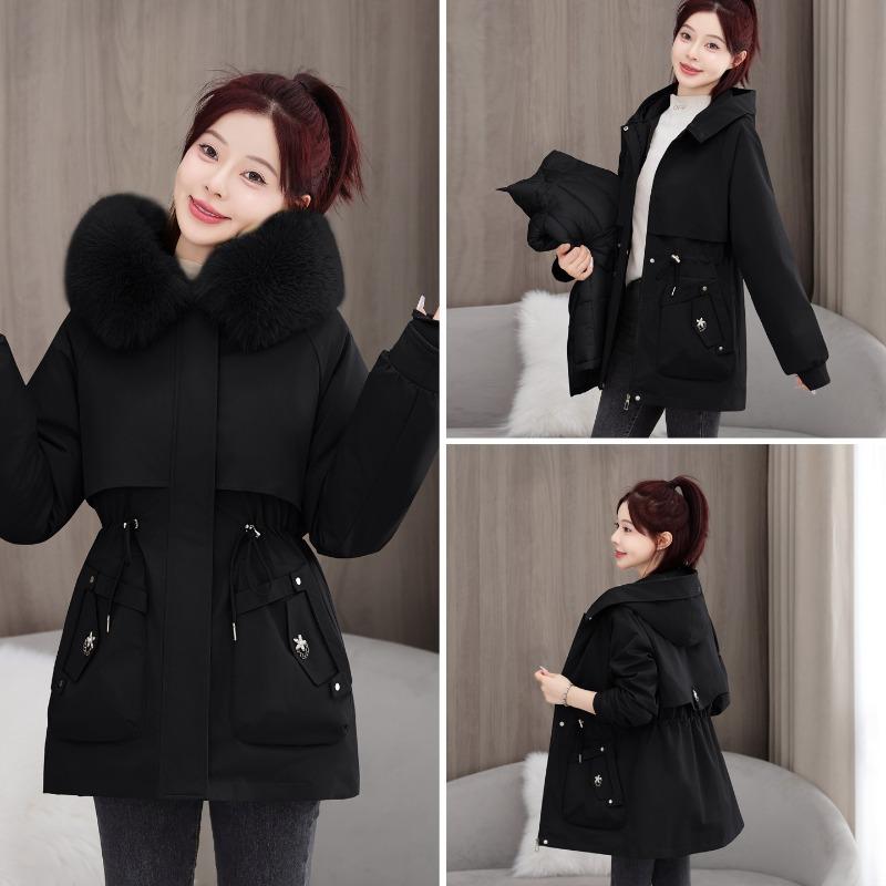Pie overcome women's thickened new big fur collar removable one-piece three-piece tooling cotton-padded jacket trendy cotton-padded jacket