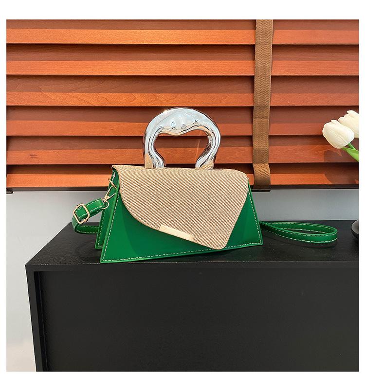 2025 Spring New Foreign Style Splicing Contrasting Color Portable Temperament Design Temperament Single Shoulder Crossbody Small Square Bag Woman