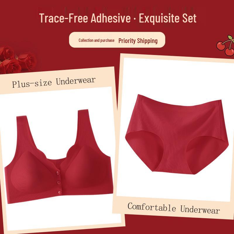 2026 Year of the Horse Zodiac Red Seamless Front Closure Bra & Briefs Plus Size Lingerie Set