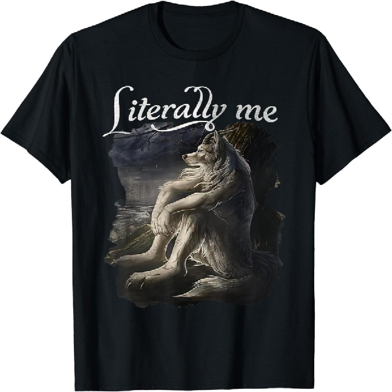 

HERSIL Sitting Wolf Literally Me Funny Meme for Men Women T-Shirt XXXXXL чорний