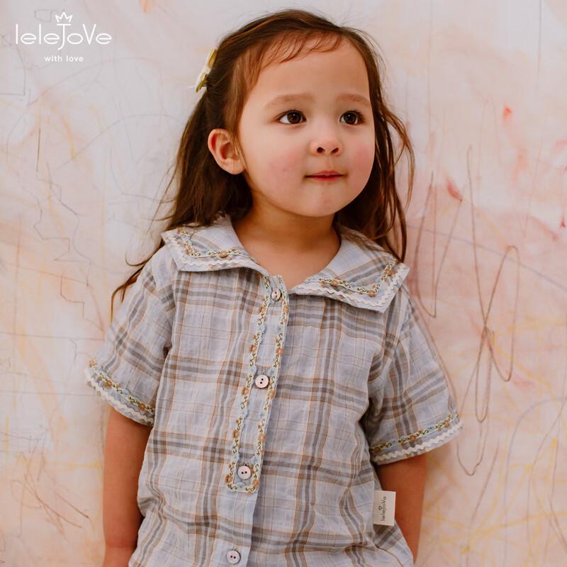 LELE JOVE Girls  Nordic Plaid Short-Sleeve Top 100