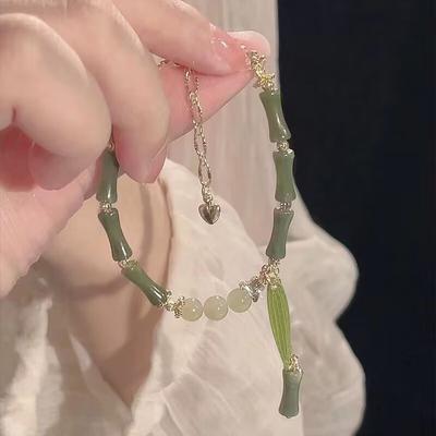 Exquisite Retro Handmade Bamboo Joint Beaded Bracelet For Women Girls  Leaves Tassel Bangles Party Charm Jewelry Gifts