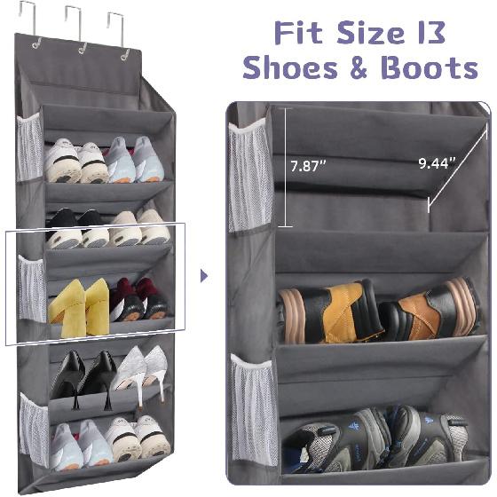 Over the Door Shoe Storage Organizer Hanging Fits 12 Pairs Shoes with 6 Mesh Pockets 6 Deep Large Pockets 50lbs Weight Capacity Behind the Door Shoe