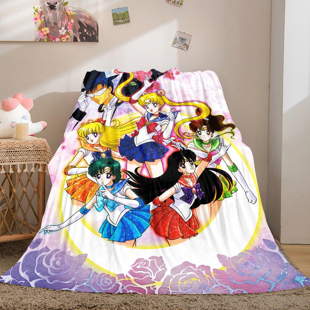 Japanischer Anime niedliches Cartoon-Thema Sailor Moon Tsukino Usagi Decke geeignet für Heimbetten, Sofabezüge, Büro-Nickerchen, Outdoor-Warme Decken O15