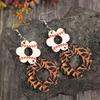 Retro Wood Earrings with Unique Hollow Flower and Cow Pattern Elegant Drop Ear Pendant for Stylish Ladies