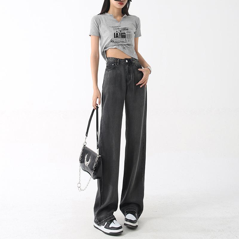 Tennis Jeans for Women In Summer New Wide-leg Drooping Thin Loose Ice Silk Straight Pants