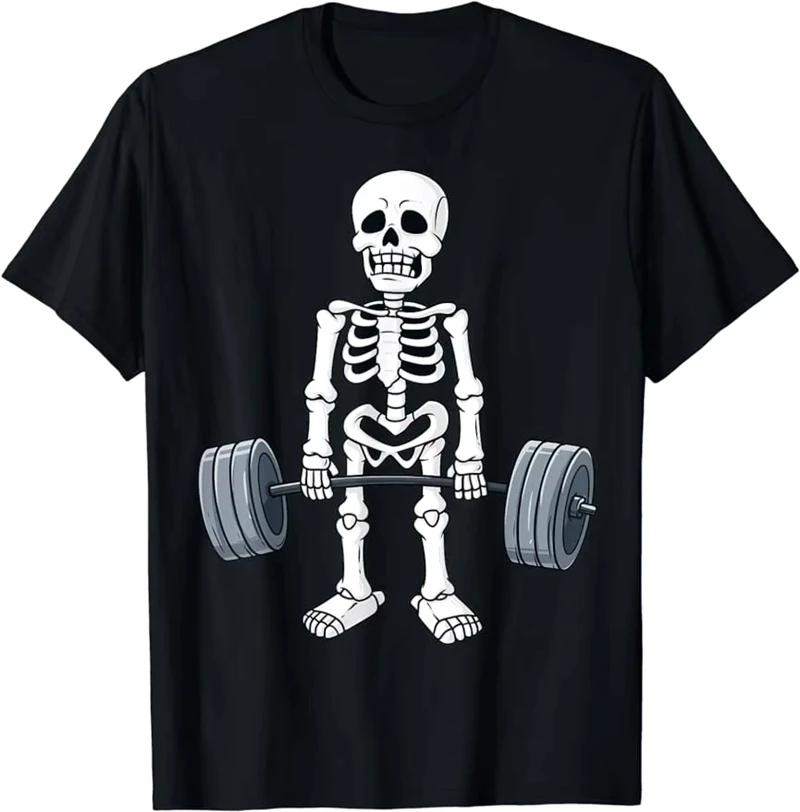 Skull Gym Tshirt For Men Funny 3D Printing Short Sleeves Round Neck Black T Shirt 2024 New Summer Sports Fitness Tee Shirts