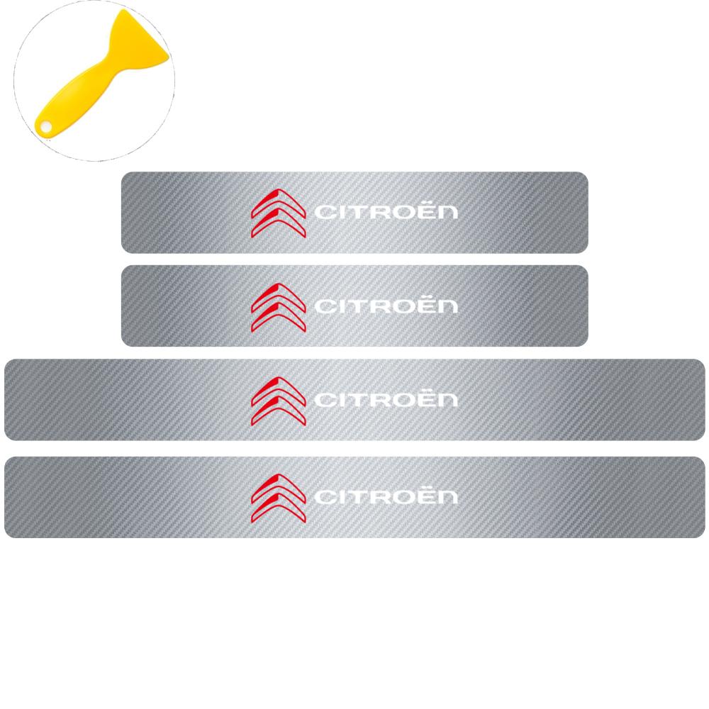 

4pcs Car Door Plate Protective Stickers Carbon Fiber Car Sticker Sill Scuff Cover Anti Scratch Decal For Citroen C1 C2 Picasso For Citroen срібний