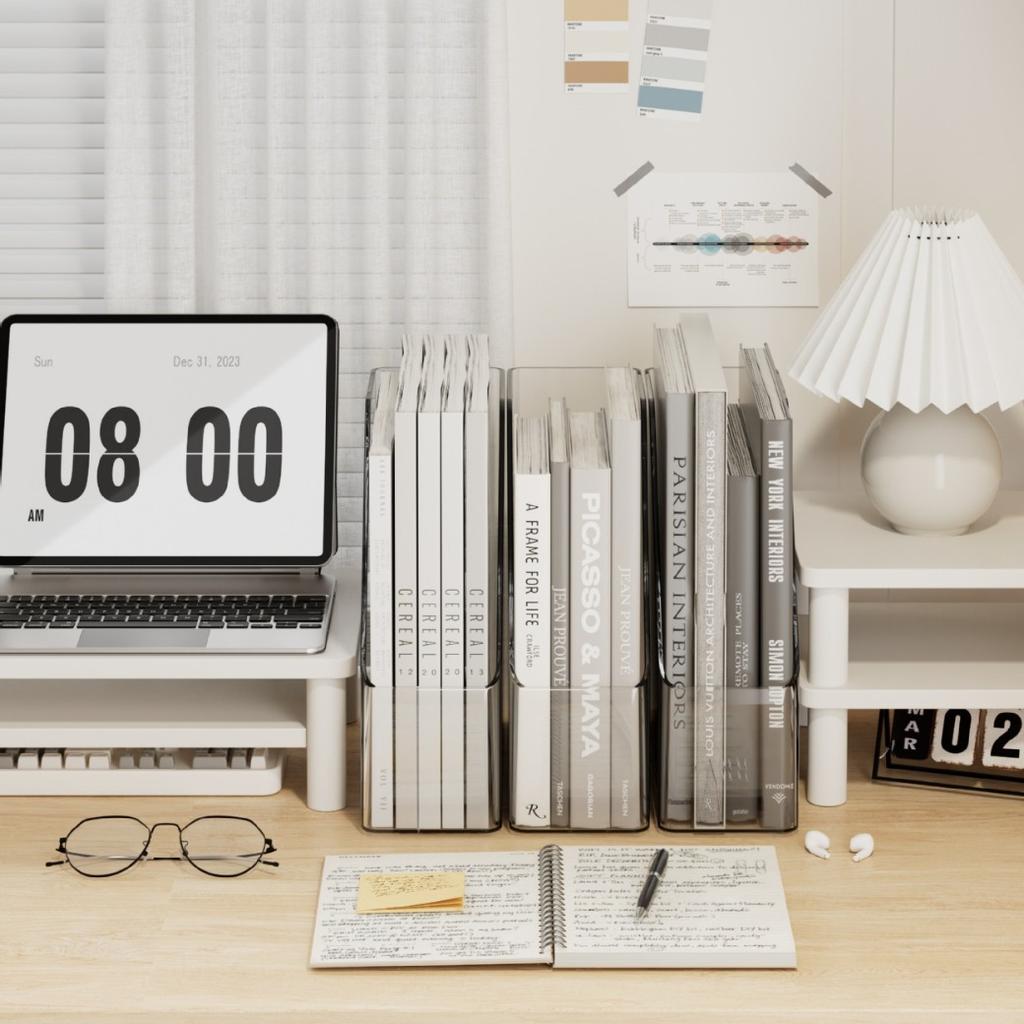 File Storage Box Dormitory Desktop Stationery File Bookstand Clear Plastic Large Capacity Book Organizing Box