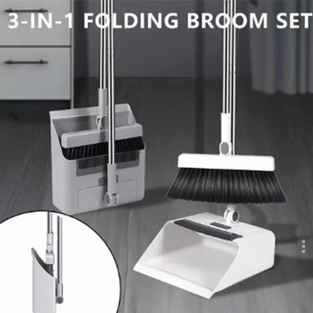 3-in-1 Folding Broom Set Multi-Surface Cleaning Dustpan Combination Floor Brush Living Room