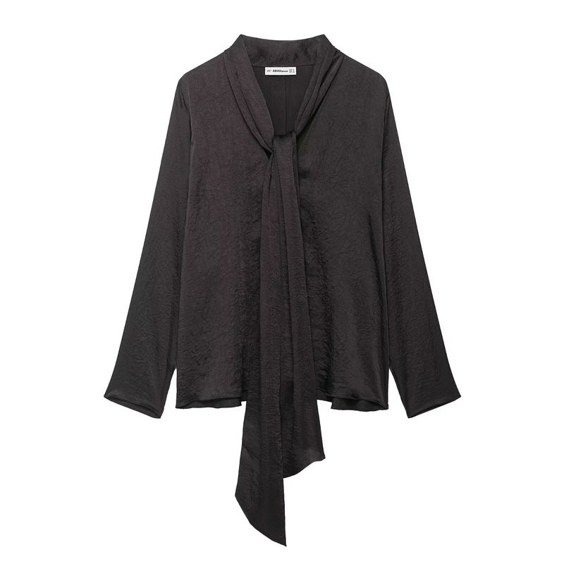 

Zbzr Spring New Women clothes Western Style Fashion Temperament Simple Loose Knot Collar Long Elegant Cover up Dark brown L