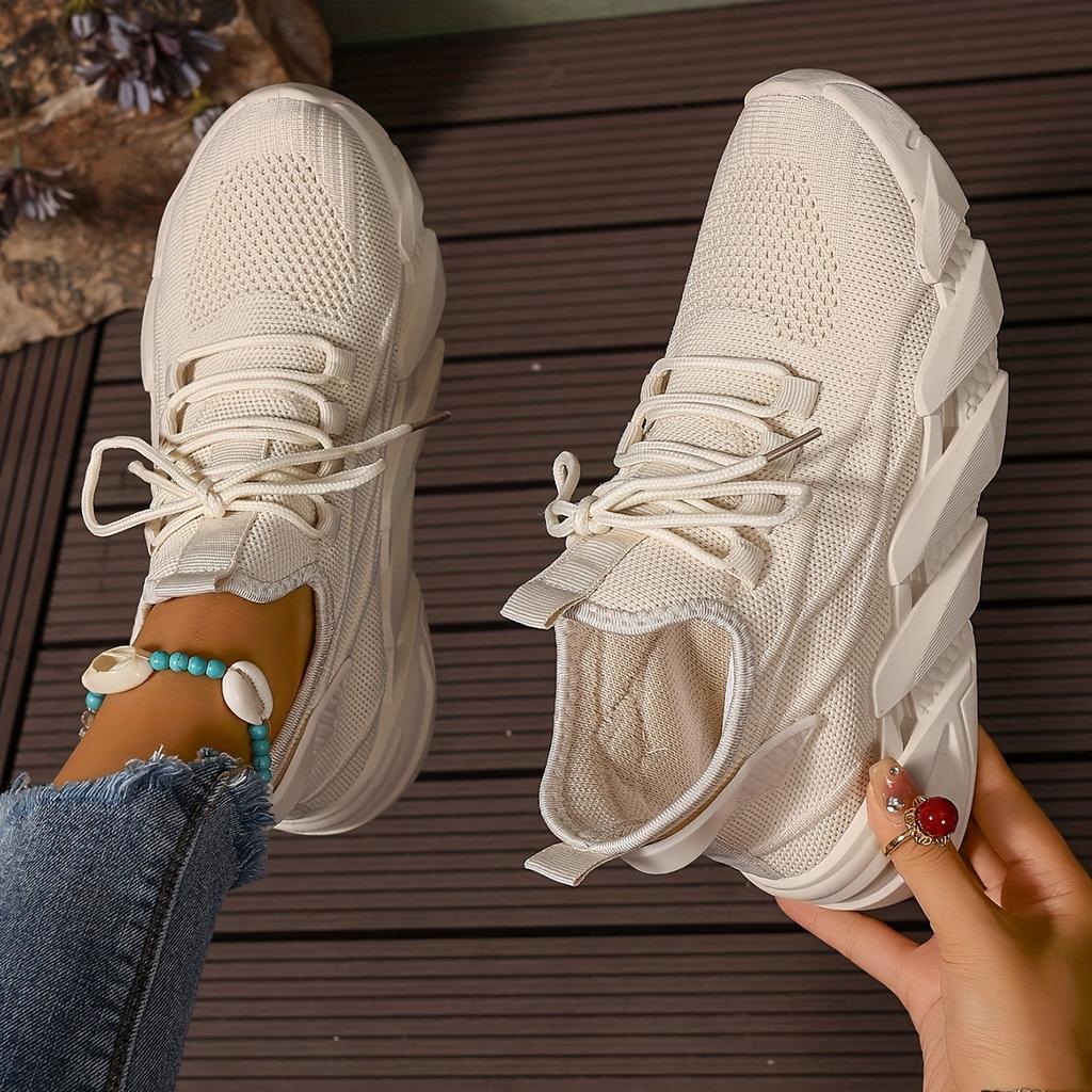 Ladies' Casual Solid Color Sneakers, Breathable Lightweight Soft Sole Walking Shoes, Low-top Comfortable Outdoor Sports Shoes