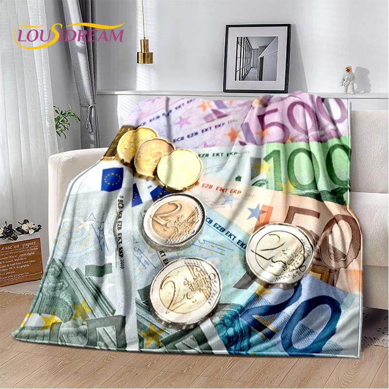 Coperta in Peluche Morbida 3D Dollaro Euro Sterlina Soldi Ricco Cartone Animato, Coperta in Flanella Copriletto per Soggiorno Camera da Letto Letto Divano Regalo