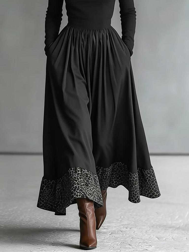 2026 European and American Women's Patchwork Slim High Collar Elegant Long Dress