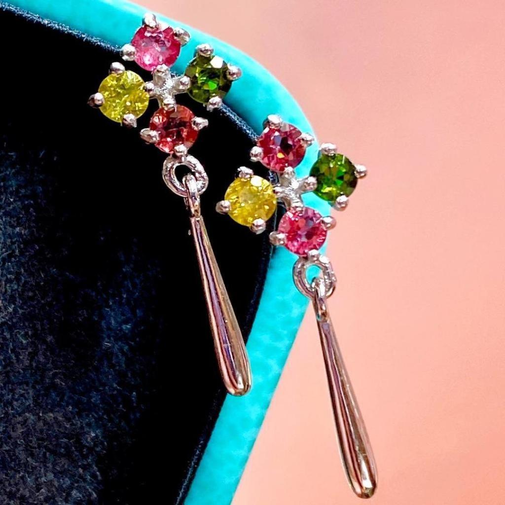Korean-Japanese Style Tourmaline Stud Earrings in S925 Sterling Silver - Simple Women's Jewelry Gift.