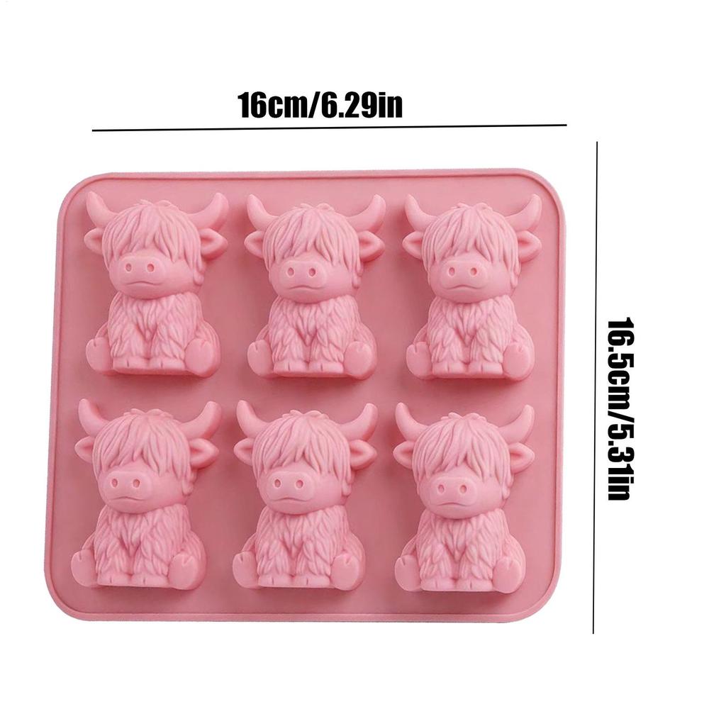 3D Ice Cubes Mold 6 Cavities Reusable Silicone Highland Cattle Tray Cartoon Animal Mold Box For Kitchen Food Parties Drinking