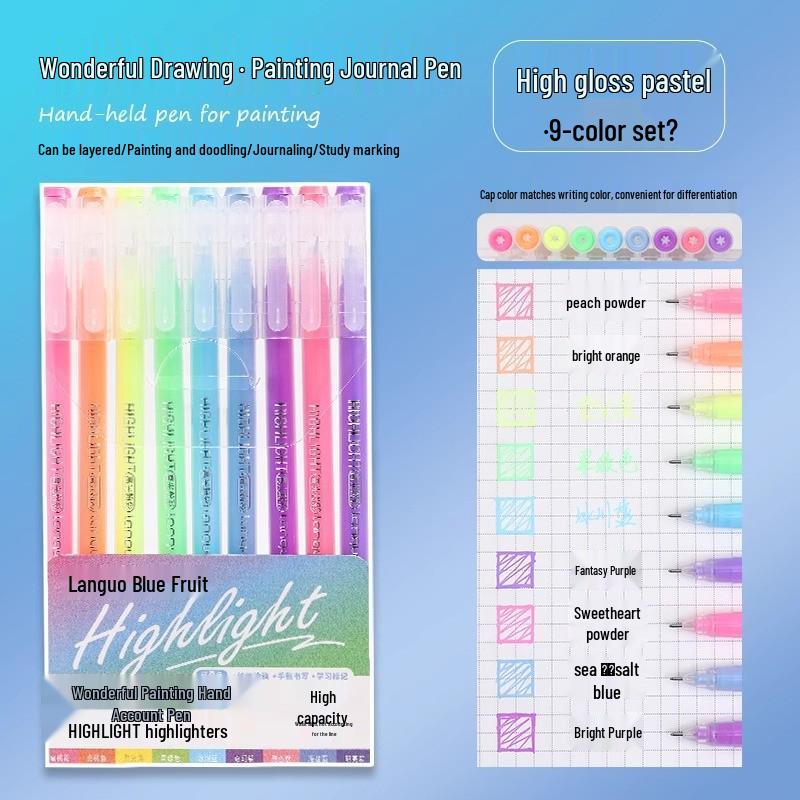 Blue Fruit Journal Pen Set: High-Capacity Neutral Pens for Drawing, Note-Taking, Highlighters, and Fine Tip Pens