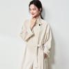 Womens Minimalist Stand Collar Long Trench Coat Loose Fit Casual Commuter Outerwear In Beige Khaki