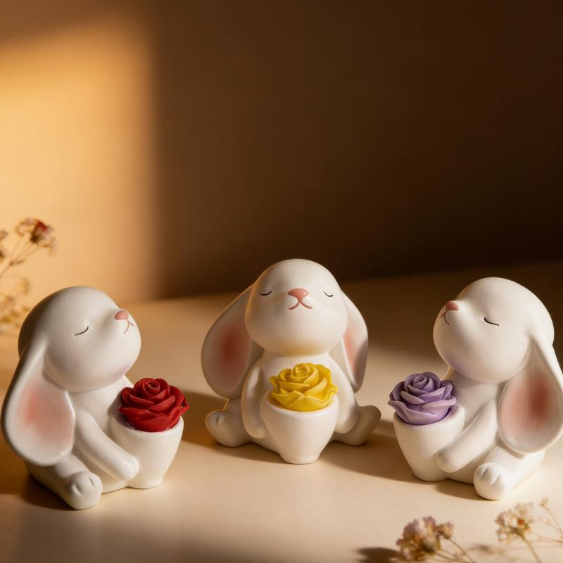 Cute 3D Rabbit Silicone Mold Bunny Aromatherapy Cup Gypsum Candle Mold Easter Diy Craft Moulds Reusable Handmade Tool Home Decor