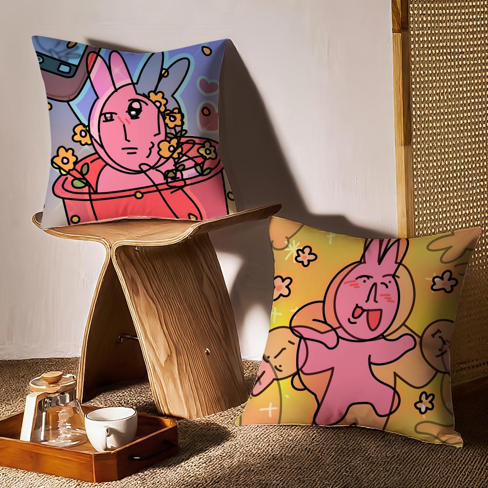 Pink Bunny Cue Cushion Cover Anti-dustmite Pillowcase Invisible Zipper Silky Short Plush Sofa Cushion Cover
