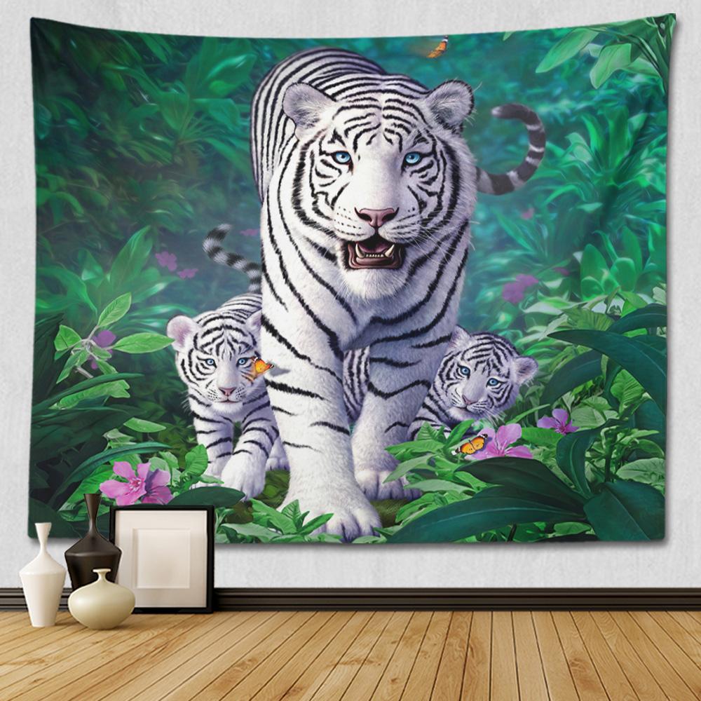 Jungle Wildlife Tiger Tapestry Cool Woodland Animal Print Tapestries Tropical Rainforest Theme Wall Hanging For Kids Boys Girls