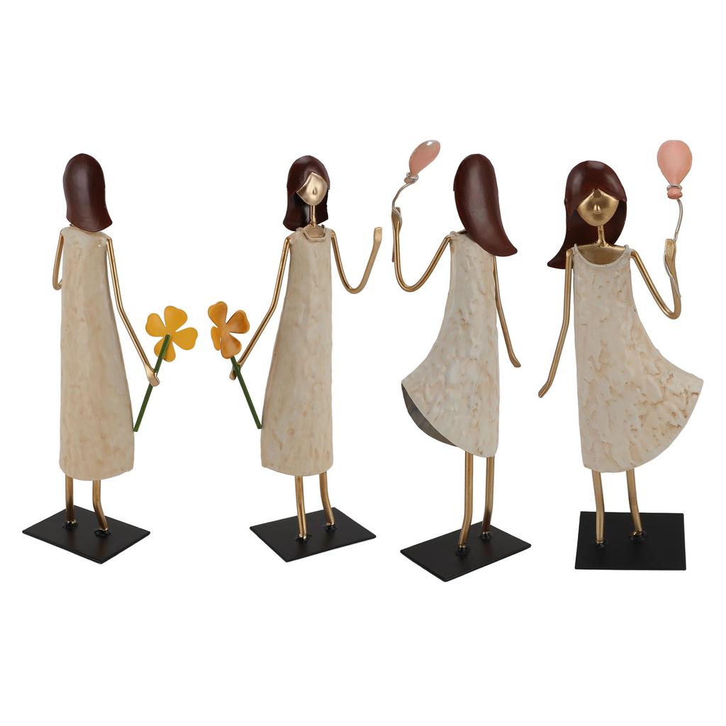 Metal Girl Statue Vintage Iron Art Standing People Figurine Desk Ornament for Home Study Living Room